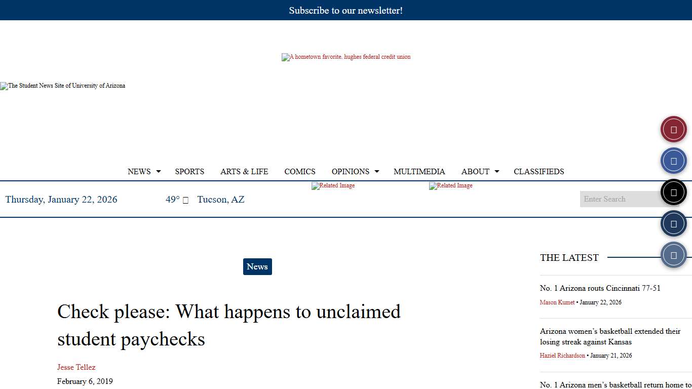Check please: What happens to unclaimed student paychecks – The Daily Wildcat