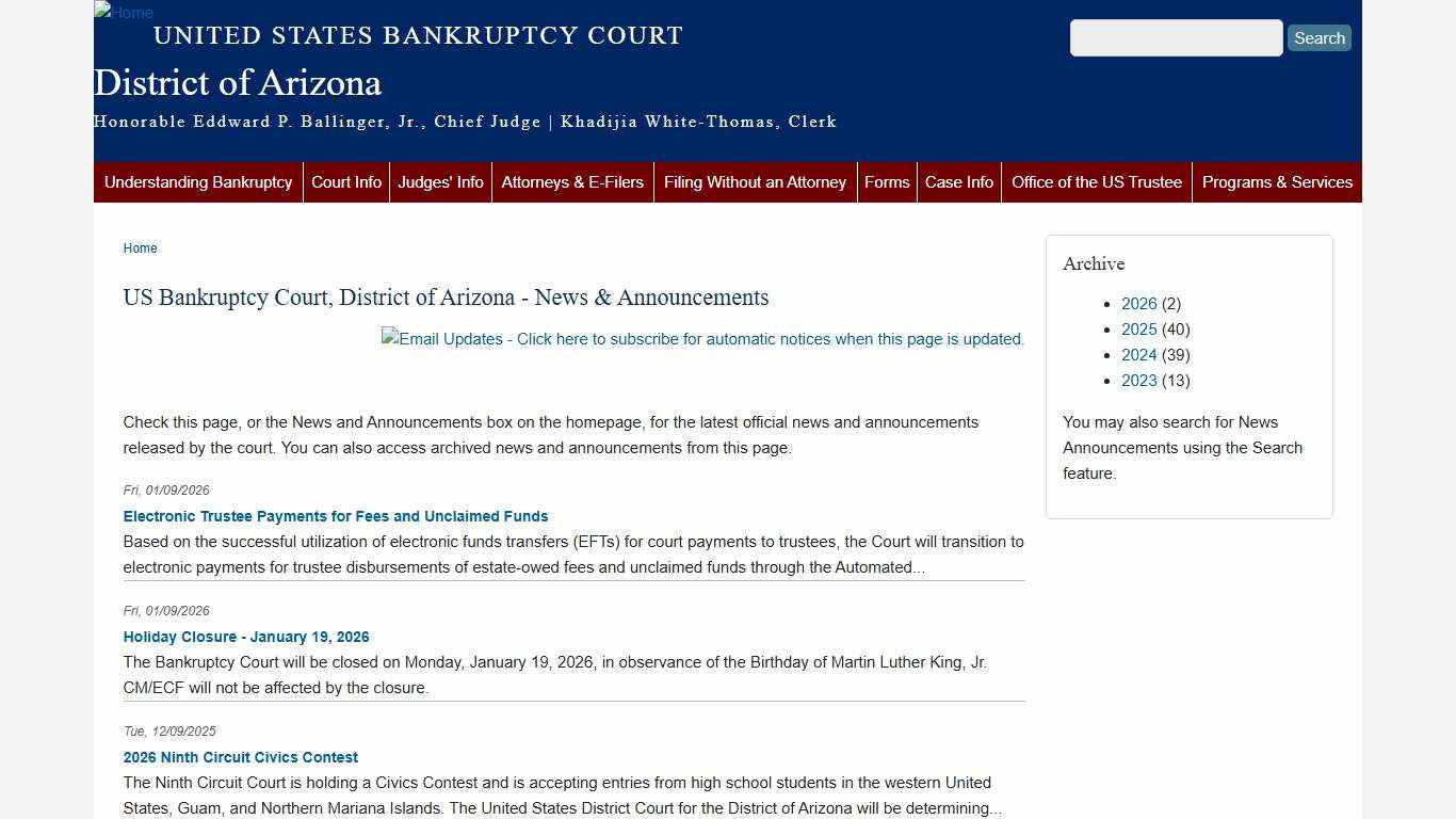 US Bankruptcy Court, District of Arizona - News & Announcements District of Arizona United States Bankruptcy Court